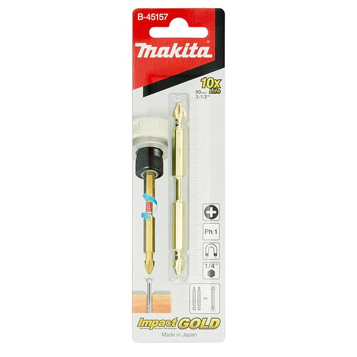 Mũi vặn vít 2 đầu bake Impact Gold Makita B-45157 kích thước PH1 x 90mm, đuôi lục giác 6.35mm (1/4 inch)