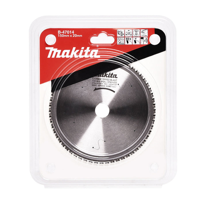 Lưỡi cưa Inox TCT Makita B-47014 đường kính 150mm, 60 răng kiểu SMTCG, khe Laser giảm rung lỗ cốt 20mm dùng cho máy cưa đĩa ( Cấp 3 sao )