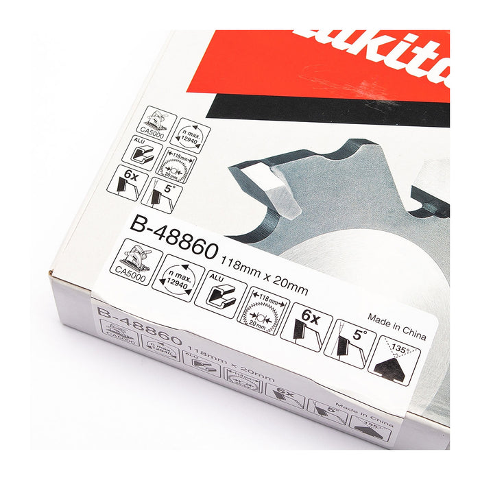 Lưỡi cưa nhôm TCT Makita đường kính 118mm, 6 răng kiểu TCG lỗ cốt 20mm, dùng cho máy cắt rãnh hợp kim nhôm CA5000 ( Cấp chuyên dụng )