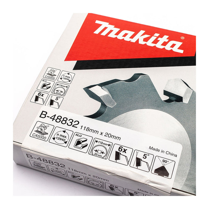 Lưỡi cưa nhôm TCT Makita đường kính 118mm, 6 răng kiểu TCG lỗ cốt 20mm, dùng cho máy cắt rãnh hợp kim nhôm CA5000 ( Cấp chuyên dụng )