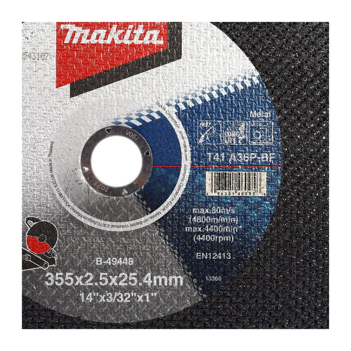 Hộp 5 lưỡi đá cắt kim loại 355mm ( 14 inch ) Makita B-49448-5 dày 2.5mm, lỗ cốt 25.4mm ( 1 inch ) ( Cấp 4 sao )
