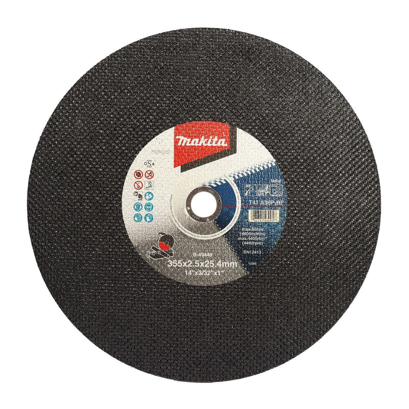 Hộp 5 lưỡi đá cắt kim loại 355mm ( 14 inch ) Makita B-49448-5 dày 2.5mm, lỗ cốt 25.4mm ( 1 inch ) ( Cấp 4 sao )