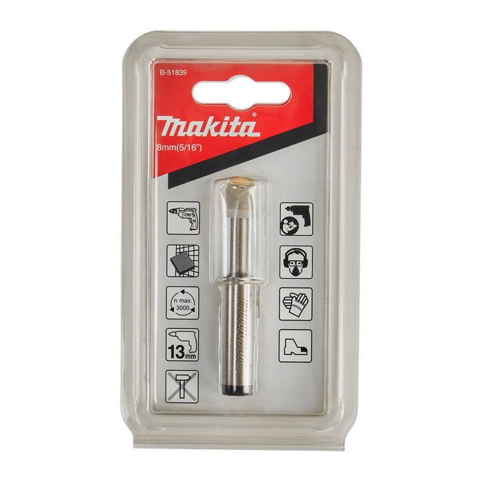 Mũi khoét lỗ kim cương Makita cho đá hoa cương, đá cẩm thạch, ngói sứ đường kính từ 6mm-10mm dùng cho máy khoan đầu kẹp 13mm, khoét khô ( Cấp 3 sao )