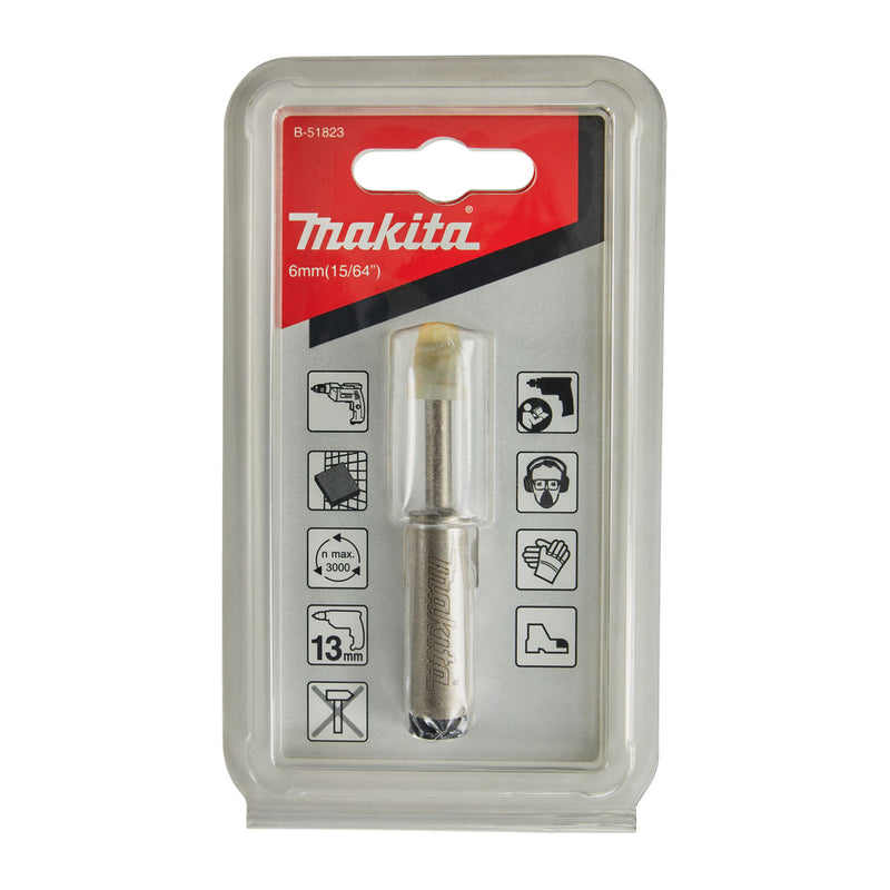 Mũi khoét lỗ kim cương Makita cho đá hoa cương, đá cẩm thạch, ngói sứ đường kính từ 6mm-10mm dùng cho máy khoan đầu kẹp 13mm, khoét khô ( Cấp 3 sao )