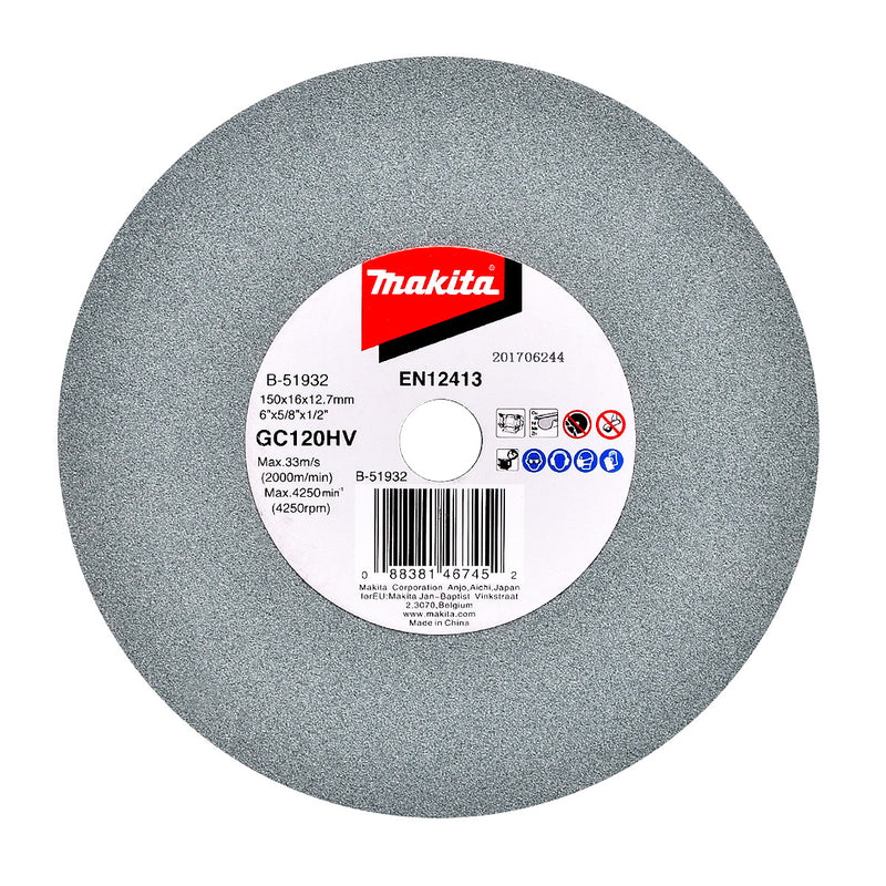 Đá mài kim loại 150mm ( 6 inch ) Makita dày 16mm, lỗ cốt 12.7mm ( 1/2 inch ) tương thích với máy mài 2 đá ( Cấp 3 sao )