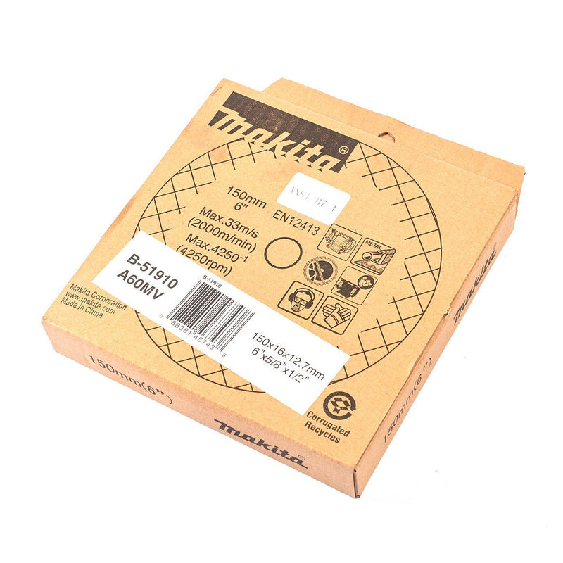 Đá mài kim loại 150mm ( 6 inch ) Makita dày 16mm, lỗ cốt 12.7mm ( 1/2 inch ) tương thích với máy mài 2 đá ( Cấp 3 sao )