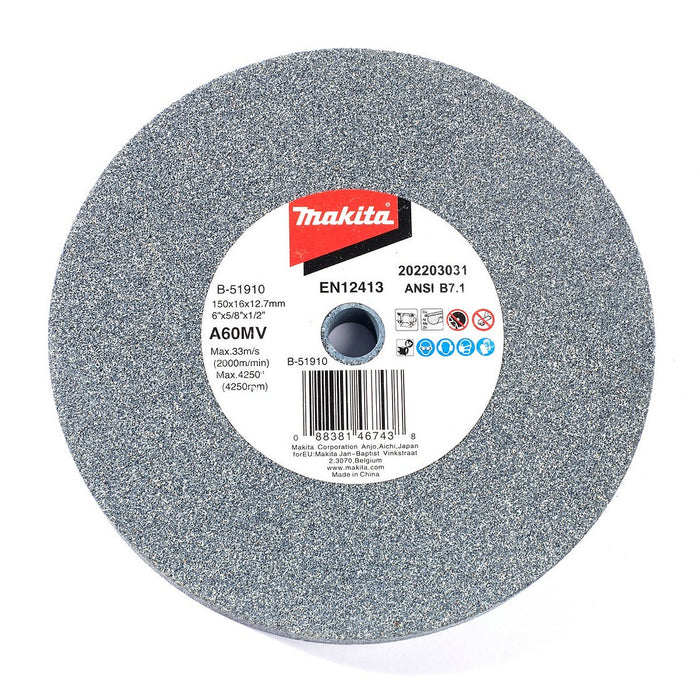 Đá mài kim loại 150mm ( 6 inch ) Makita dày 16mm, lỗ cốt 12.7mm ( 1/2 inch ) tương thích với máy mài 2 đá ( Cấp 3 sao )