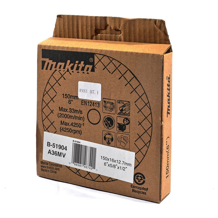 Đá mài kim loại 150mm ( 6 inch ) Makita dày 16mm, lỗ cốt 12.7mm ( 1/2 inch ) tương thích với máy mài 2 đá ( Cấp 3 sao )