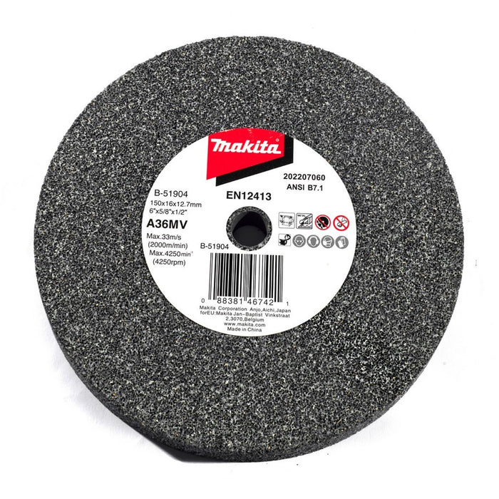 Đá mài kim loại 150mm ( 6 inch ) Makita dày 16mm, lỗ cốt 12.7mm ( 1/2 inch ) tương thích với máy mài 2 đá ( Cấp 3 sao )