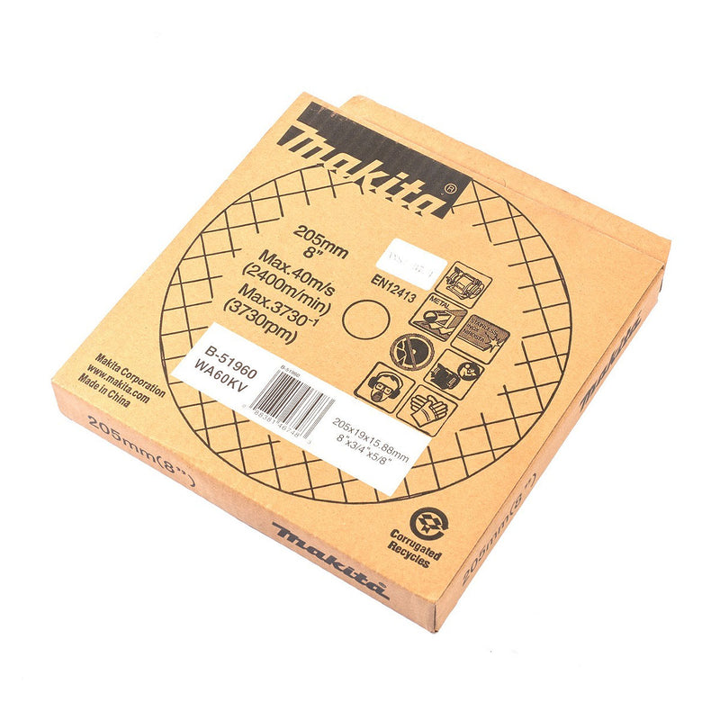 Đá mài Inox 205mm ( 8 inch ) Makita B-51960 dày 19mm, lỗ cốt 15.88mm ( 5/8 inch ) tương thích với máy mài 2 đá ( Cấp 3 sao )