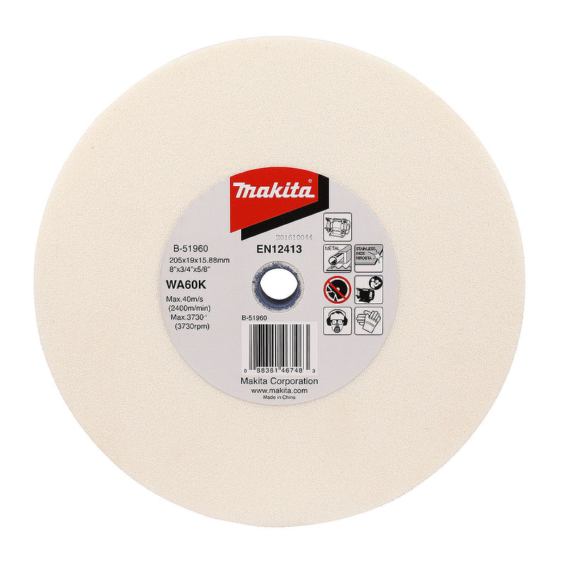 Đá mài Inox 205mm ( 8 inch ) Makita B-51960 dày 19mm, lỗ cốt 15.88mm ( 5/8 inch ) tương thích với máy mài 2 đá ( Cấp 3 sao )