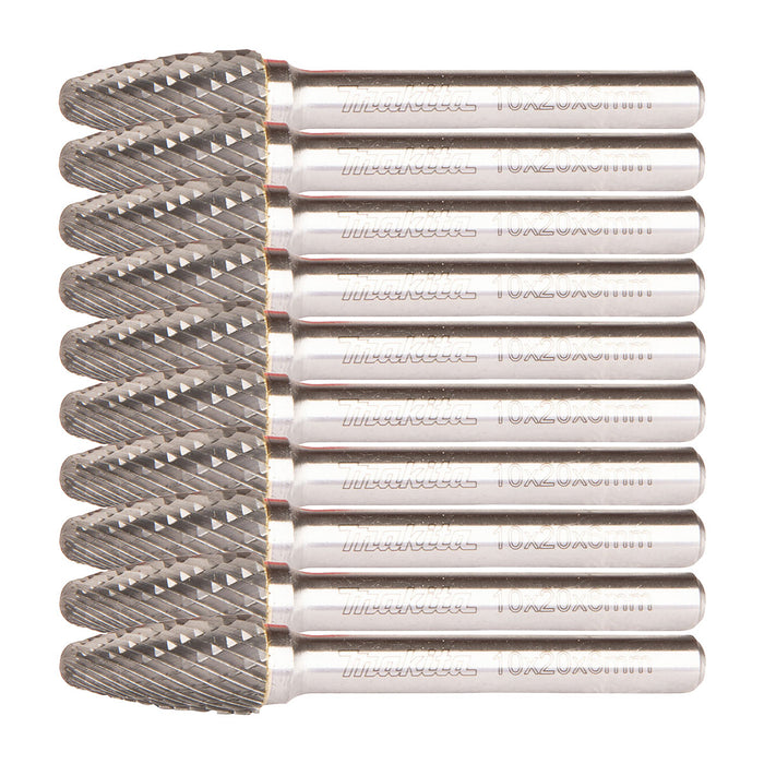 Hộp 10 mũi mài hợp kim Makita B-52788-10  hình chóp bầu (SF), đường kính mũi 10mm, đuôi trơn 6mm ( Cấp 3 sao )