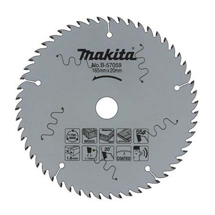 Lưỡi cưa gỗ, ván MDF, laminate TCT Makita dòng  sản phẩm kinh tế, đường kính 165mm, số răng từ 44-55 kiểu ATAFR lỗ cốt 20mm, dùng cho máy cưa đĩa ( Cấp 4 sao )