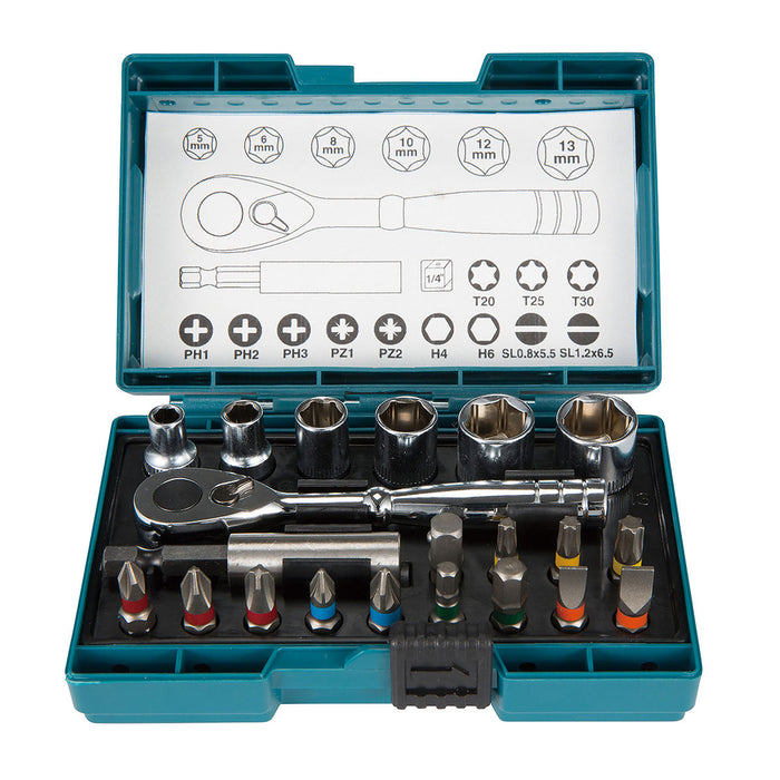 Bộ mũi vặn vít và đầu tuýp kèm cần siết lực 21 chi tiết Makita B-54081 đuôi lục giác 6.35mm ( 1/4 inch ) ( Cấp 3 sao )