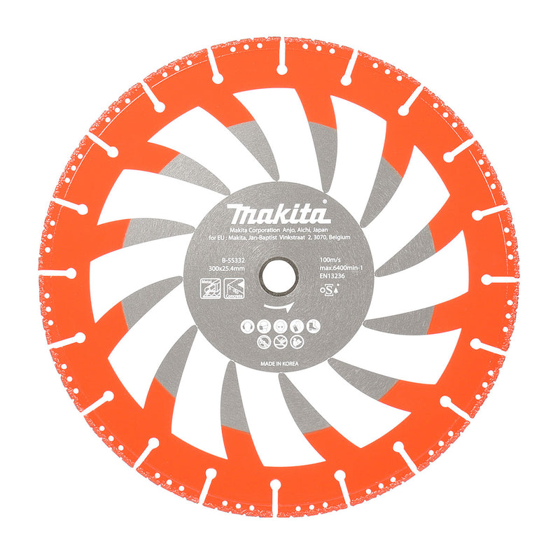 Lưỡi cắt kim cương cao cấp 305mm kiểu răng phân đoạn hàn chân không Makita B-55332 cắt đa vật liệu, lỗ cốt 25.4mm, dùng cho các máy cắt hạng nặng ( Cấp chuyên dụng )