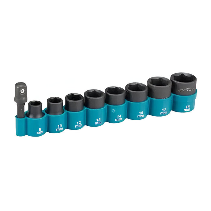 Bộ đầu tuýp 9 chi tiết cốt 1/2 inch Makita kích thước từ 8mm-18mm, thép Cr-Mo ( Cấp 3 sao )