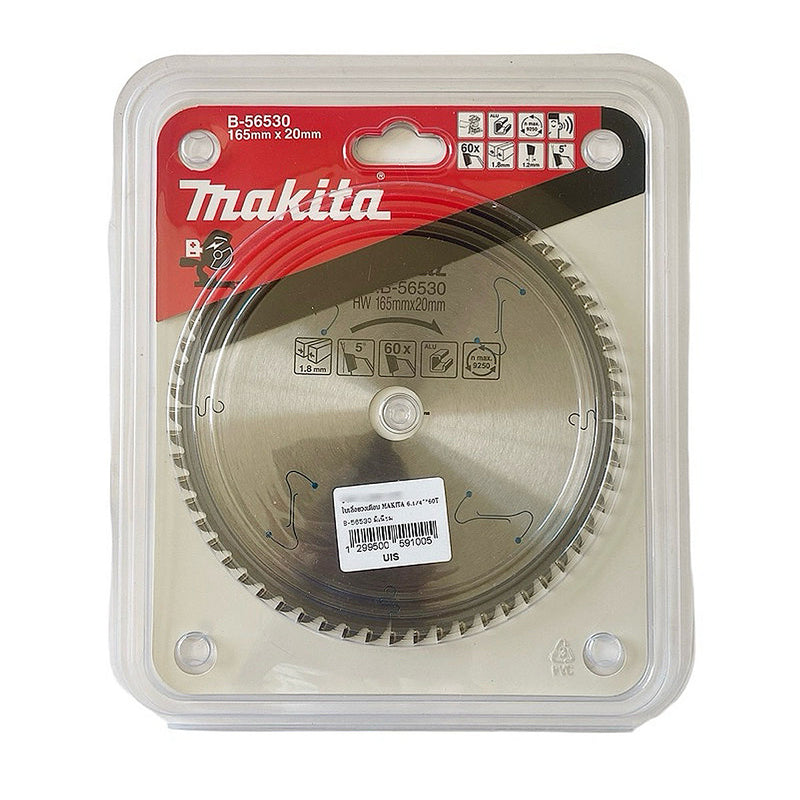 Lưỡi cưa nhôm TCT Makita B-56530 đường kính 165mm, 60 răng kiểu TCG, khe Laser giảm rung lỗ cốt 20mm, dùng cho máy cưa đa góc ( Cấp 3 sao )