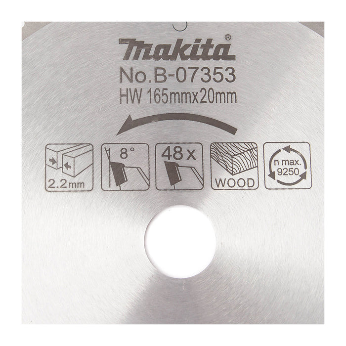 Lưỡi cưa gỗ TCT Makita đường kính 165mm, số răng từ 28-48 kiểu ATB, lỗ cốt 20mm dùng cho máy cưa đĩa cắt sâu ( Cấp 3 sao )