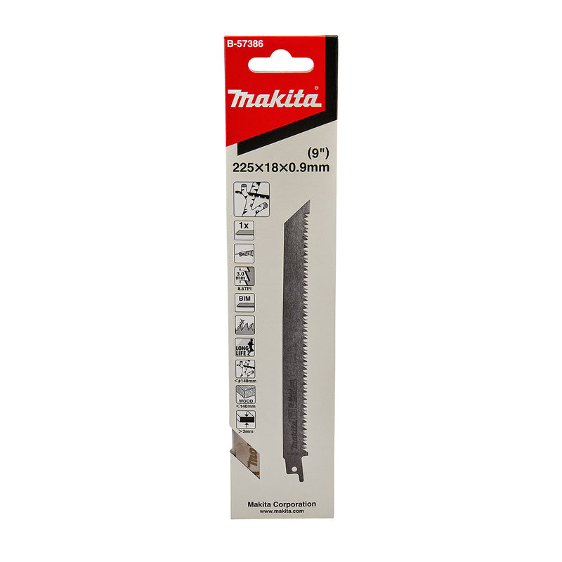 Lưỡi cưa kiếm răng Nhật Bản Bi-Metal Makita B-57386 dùng cho gỗ xanh số răng 8.5 TPI, chiều dài 225mm ( Cấp 3 sao )