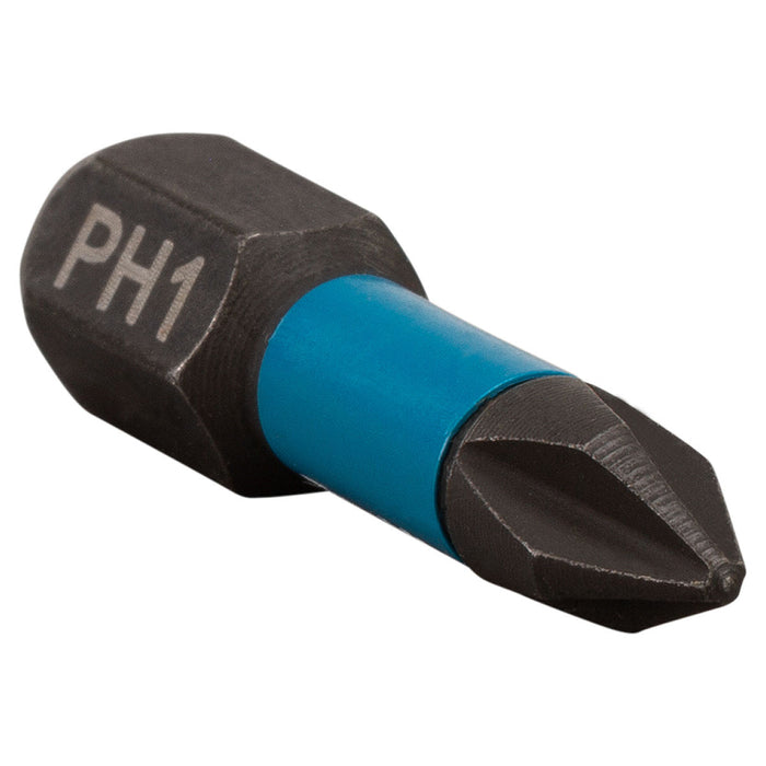 Vĩ 2 mũi vặn vít đầu bake Impact Black Makita kích thước từ PH1 - PH3, chiều dài 25mm, đuôi lục giác 6.35mm (1/4 inch)