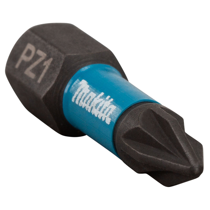 Vĩ 2 mũi vặn vít đầu Pozi Impact Black Makita kích thước từ PZ1 - PZ3, chiều dài 25mm, đuôi lục giác 6.35mm (1/4 inch)