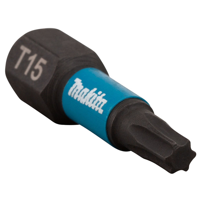 Vĩ 2 mũi vặn vít đầu sao Impact Black Makita kích thước từ T15 - T40, chiều dài 25mm, đuôi lục giác 6.35mm (1/4 inch)