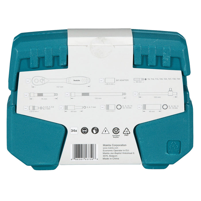 Bộ đầu tuýp và cần siết tự động 34 chi tiết Makita B-65567 cốt 1/4 inch
