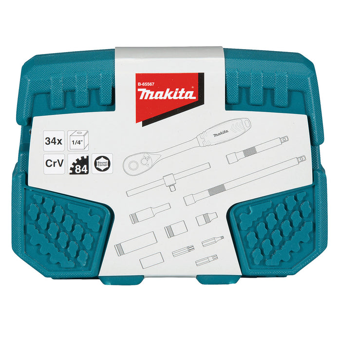 Bộ đầu tuýp và cần siết tự động 34 chi tiết Makita B-65567 cốt 1/4 inch