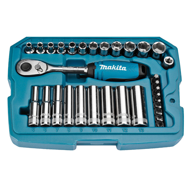 Bộ đầu tuýp và cần siết tự động 34 chi tiết Makita B-65567 cốt 1/4 inch