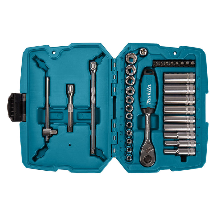 Bộ đầu tuýp và cần siết tự động 34 chi tiết Makita B-65567 cốt 1/4 inch