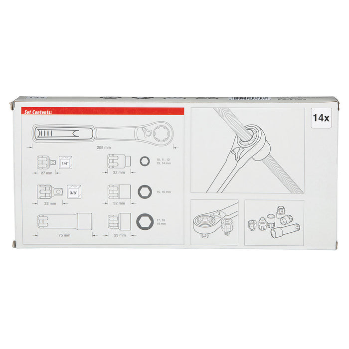 Bộ đầu tuýp và cần siết tự động xuyên tâm 14 chi tiết Makita B-65595