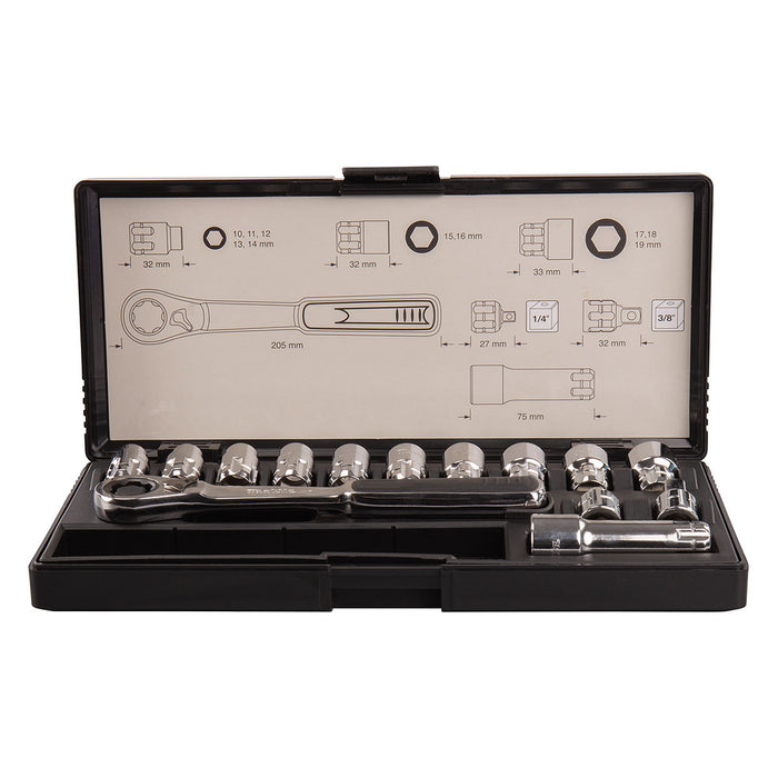 Bộ đầu tuýp và cần siết tự động xuyên tâm 14 chi tiết Makita B-65595