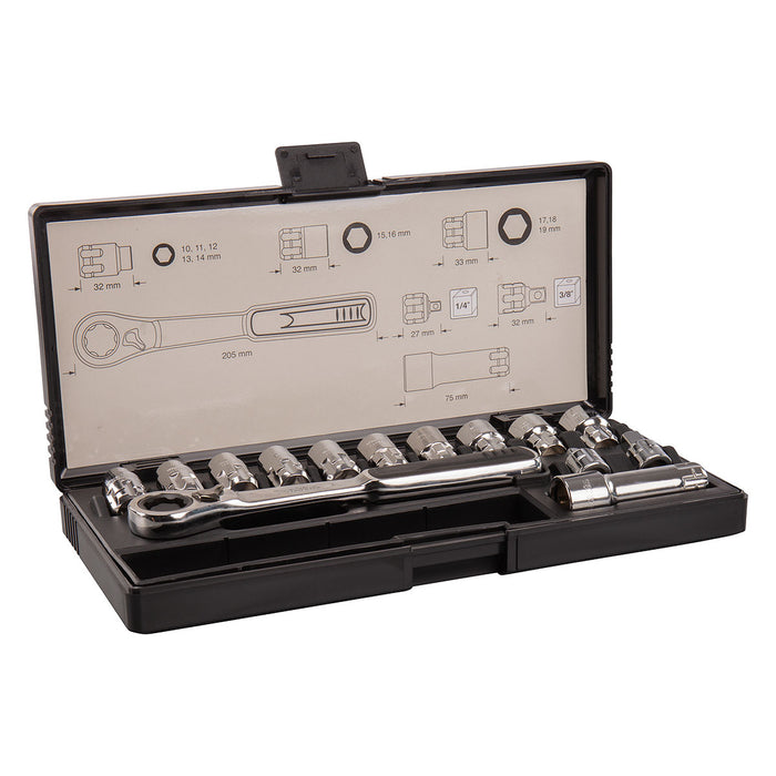 Bộ đầu tuýp và cần siết tự động xuyên tâm 14 chi tiết Makita B-65595