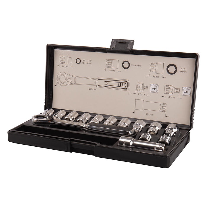 Bộ đầu tuýp và cần siết tự động xuyên tâm 14 chi tiết Makita B-65595