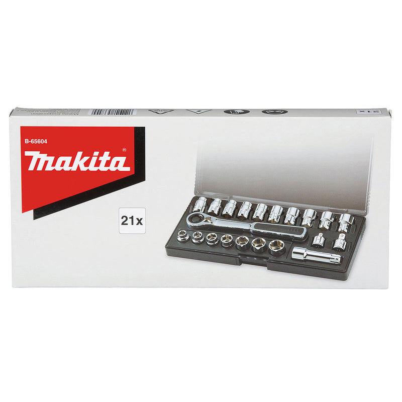 Bộ đầu tuýp và cần siết tự động xuyên tâm 21 chi tiết Makita B-65604