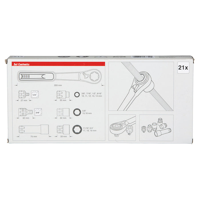 Bộ đầu tuýp và cần siết tự động xuyên tâm 21 chi tiết Makita B-65604