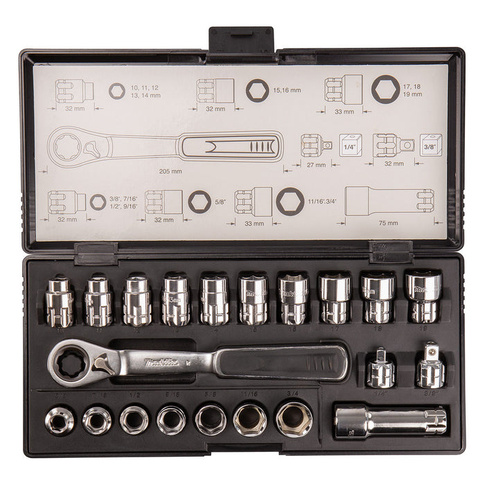 Bộ đầu tuýp và cần siết tự động xuyên tâm 21 chi tiết Makita B-65604