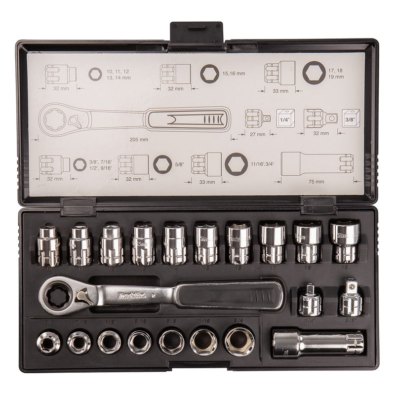 Bộ đầu tuýp và cần siết tự động xuyên tâm 21 chi tiết Makita B-65604