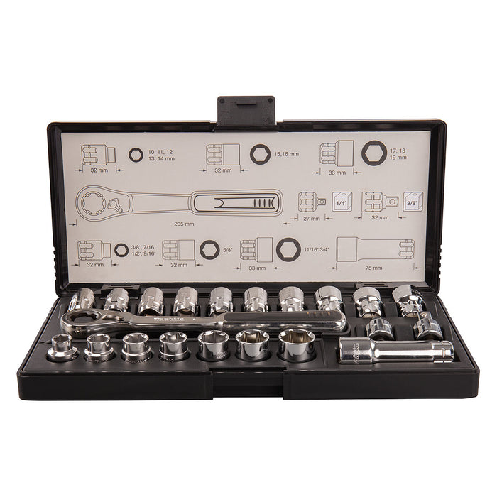 Bộ đầu tuýp và cần siết tự động xuyên tâm 21 chi tiết Makita B-65604