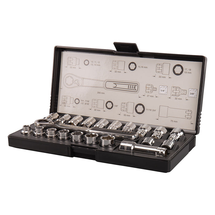 Bộ đầu tuýp và cần siết tự động xuyên tâm 21 chi tiết Makita B-65604