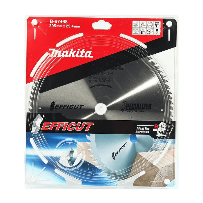 Lưỡi cưa gỗ TCT Makita công nghệ Efficut đường kính 305mm, số răng từ 60-100 kiểu ATAFR lỗ cốt 25.4mm, dùng cho máy cưa đa góc ( Cấp 5 sao )
