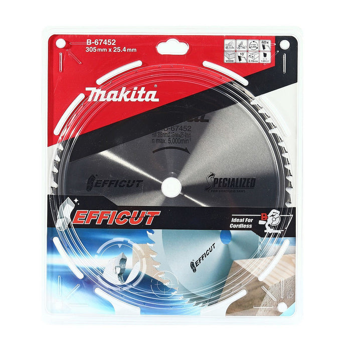 Lưỡi cưa gỗ TCT Makita công nghệ Efficut đường kính 305mm, số răng từ 60-100 kiểu ATAFR lỗ cốt 25.4mm, dùng cho máy cưa đa góc ( Cấp 5 sao )