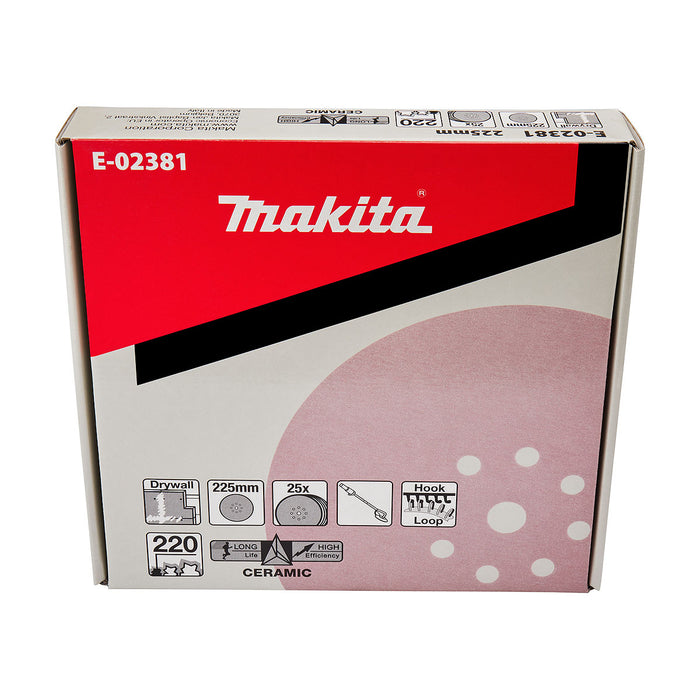 Hộp 25 giấy nhám tròn đục lỗ 225mm ( 9 inch ) Makita cho thạch cao, dùng với đế gai ( Cấp 4 sao )