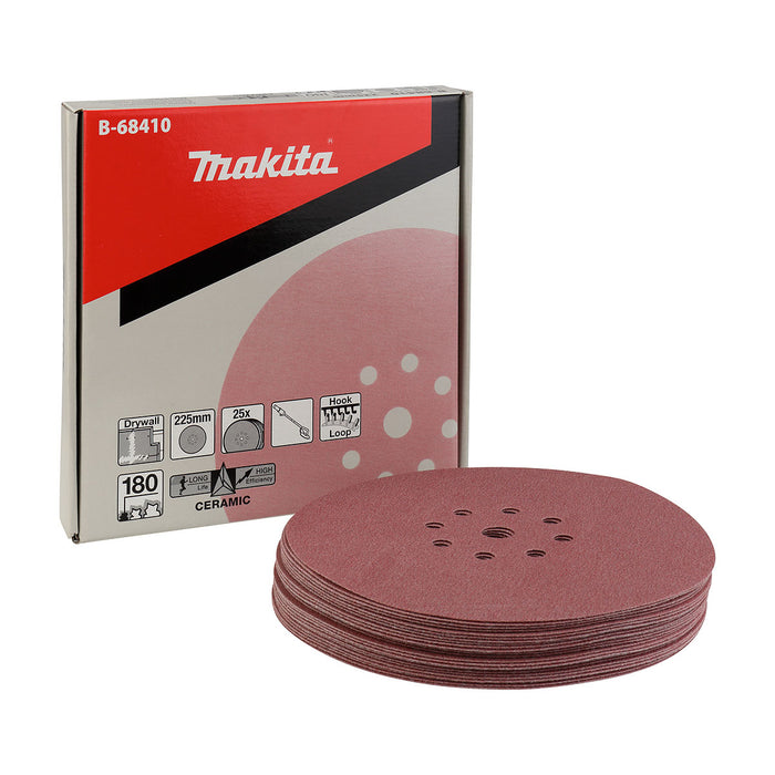Hộp 25 giấy nhám tròn đục lỗ 225mm ( 9 inch ) Makita cho thạch cao, dùng với đế gai ( Cấp 4 sao )