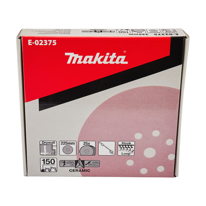 Hộp 25 giấy nhám tròn đục lỗ 225mm ( 9 inch ) Makita cho thạch cao, dùng với đế gai ( Cấp 4 sao )