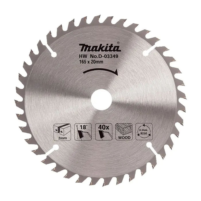 Lưỡi cưa gỗ TCT Makita đường kính 165mm, số răng từ 10-40 kiểu ATB, lỗ cốt 20mm dùng cho máy cưa đĩa ( Cấp 2 sao )