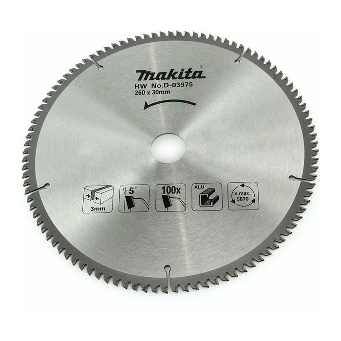 Lưỡi cưa nhôm TCT Makita đường kính 260mm, số răng từ 70-100 kiểu TCG, lỗ cốt 25.4mm và 30mm, dùng cho máy cưa đa góc ( Cấp 2 sao )