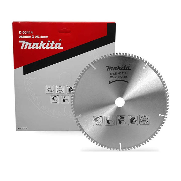 Lưỡi cưa nhôm TCT Makita đường kính 260mm, số răng từ 70-100 kiểu TCG, lỗ cốt 25.4mm và 30mm, dùng cho máy cưa đa góc ( Cấp 2 sao )