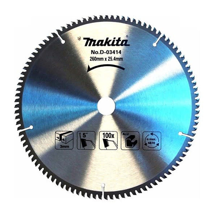 Lưỡi cưa nhôm TCT Makita đường kính 260mm, số răng từ 70-100 kiểu TCG, lỗ cốt 25.4mm và 30mm, dùng cho máy cưa đa góc ( Cấp 2 sao )