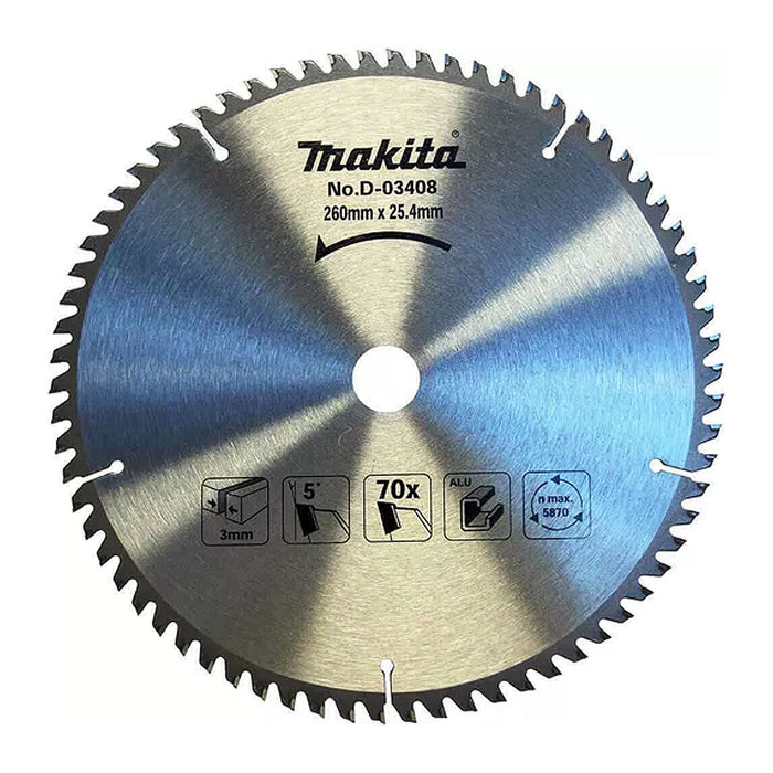 Lưỡi cưa nhôm TCT Makita đường kính 260mm, số răng từ 70-100 kiểu TCG, lỗ cốt 25.4mm và 30mm, dùng cho máy cưa đa góc ( Cấp 2 sao )